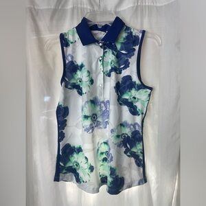 Lady Hagen Magnolia Floral Sleeveless Polo Tennis Golf 1/4 Snap Front XS A032